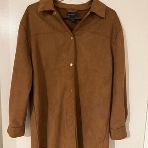 Joan Vass Brown Faux Suede Button Up